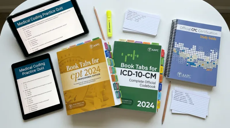 Comparison of CPC exam study materials including books and digital quiz app