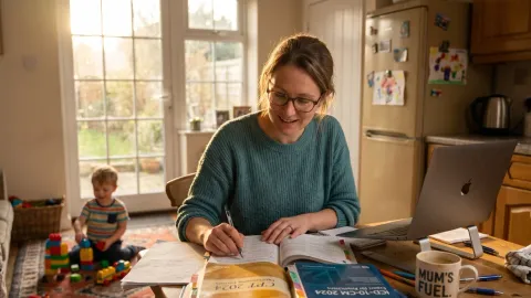 Woman studying medical coding online from home