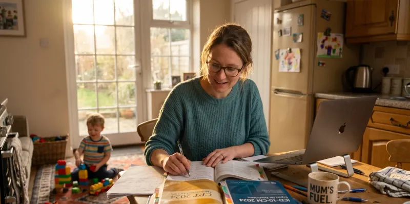 Woman studying medical coding online from home